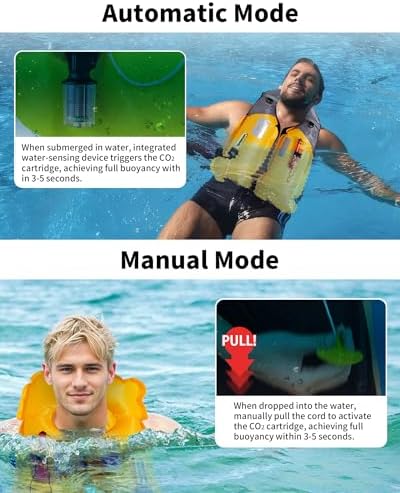 Owntop Automatic/Manual Inflatable Swim Jacket, Manual Convertible & Highly Visible, Storage Pocket with Zipper, 24g CO2 Cylinder Included, Low Profile for Kayak, Fishing, Paddle Sports - Image 3
