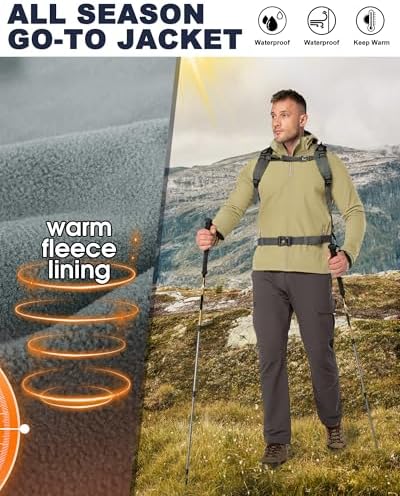 33,000ft Men's Hooded Fleece Lined Rain Shell Jacket Waterproof Lightweight - Image 4