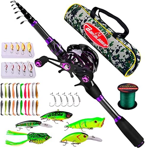 Fishing Rod and Reel Combo - 6.9ft Telescopic Spincast Rod with Left Handed Baitcasting Reel Combos - Sea Saltwater Freshwater Ice Bass Fishing Tackle Set - Fishing Rods Kit by BAIKALBASS