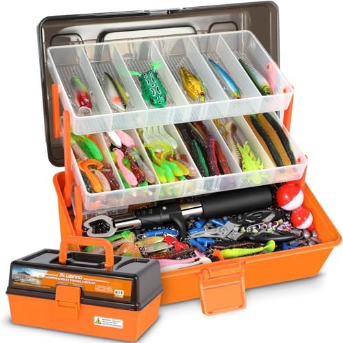 PLUSINNO Large 3 Layers Fishing Tackle Box Lures Kit with Tackle Included by PLUSINNO