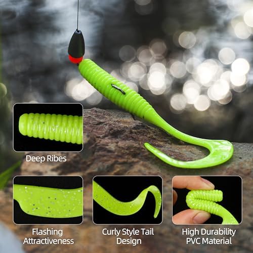Curly Style Tail Worms Fishing Lures – Realistic Wavy Tail Soft Bait Grub Swimbaits for Saltwater & Freshwater Fishing, Available in 4 Inch & 6 Inch, Perfect for Bass, Trout, Crappie, & More - Image 2