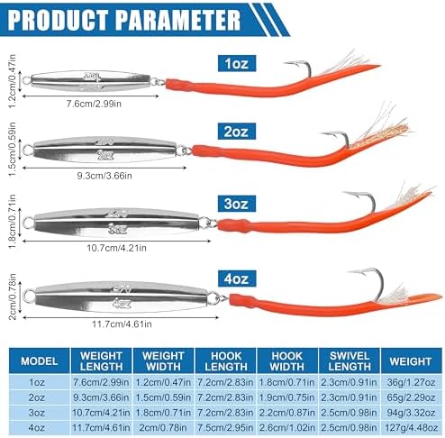 Diamond Jigs Saltwater Fishing Lures,Casting Jigging Spoon with Split Tube Tail Stainless Steel Hook Metal Jig Spoon Baits for Deep Sea Offshore Surf Fishing Bottom Sinking - Image 2