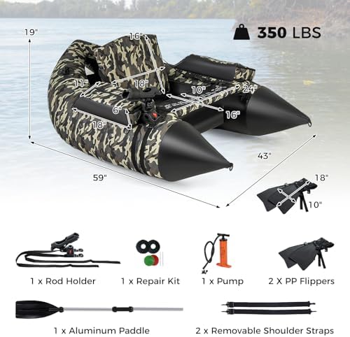 Goplus Inflatable Float Tube, Fishing Belly Boat with Fish Ruler, Pump, Storage Pockets, Adjustable Straps, Fishing Float Tube for Angling, 350LBS Load Capacity - Image 7