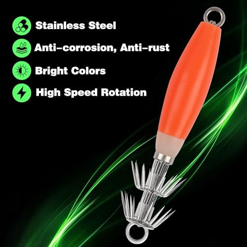 OROOTL Squid Jigs Saltwater Fishing Lures, 5/10pcs Glow Squid Jig Hooks Luminous Cuttlefish Sleeve Octopus Jig Baits Night Fishing Octopus Lures Set with Tackle Box - Image 5