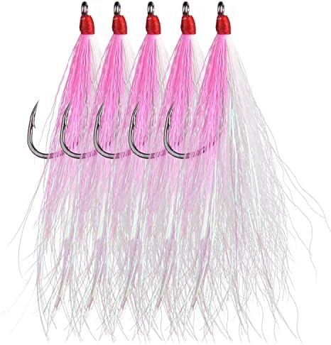 Bucktail Teasers with Hook Saltwater, Fishing Teaser Lures Flounder Rig Fishing Jig Hooks 5 Colors for Flounder Salmon Trout Sea Bass by Shaddock+Fishing