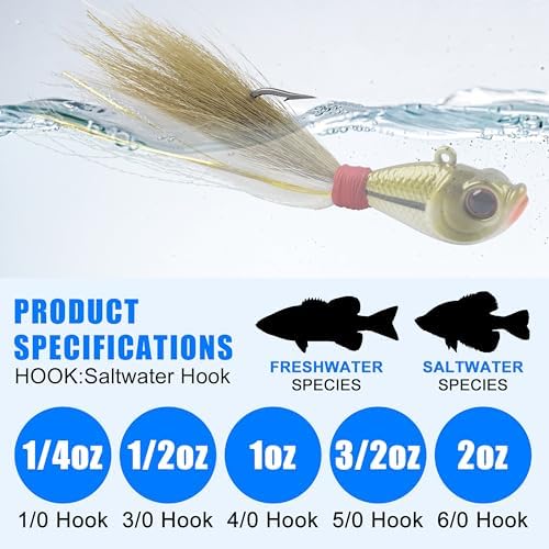 Bucktail Jigs Saltwater Fishing Lures Surf Bucktail Hair Fishing Jigs Swimbait Jig Heads for Freshwater Saltwater Bass Flounder Striper Bluefish Halibut Redfish - Image 5