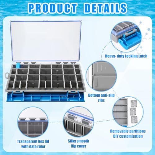 Junkin 6 Pack 3700 Fishing Tackle Boxes Waterproof, Large Blue Lure Organizer Trays with Custom Dividers, Airtight Tackle Storage Case for Saltwater Baits, Swimbaits & Boat Bag Accessories - Image 3