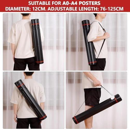 DEWEL Poster Tube 30"-51", Telescoping Blueprint Holder Art Tube with Strap - Image 4