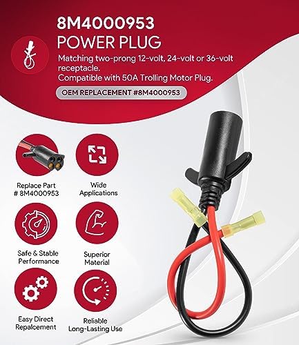 8M4000953 Trolling Motor Guide Power Plug, 2-Prong, Connects with 50A,12V/24V/36V Trolling Motors Male Female Trolling Motor Quick Connector Electrical Power Plug - Image 2