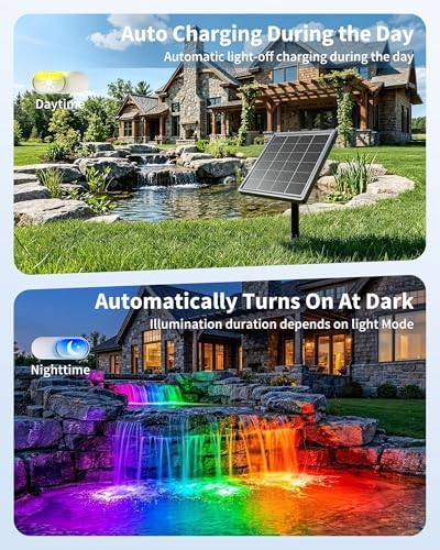 POPOSOAP Solar Pond Lights with RGB Multi-Color, 3W Underwater Solar Lights with Timer & Memory Function for Pond, Fountain, Pool, Garden, Aquarium(3 Headlamp)-P63WC - Image 2