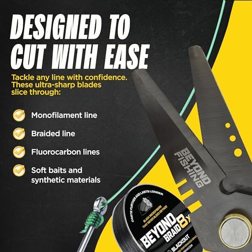 Beyond Fishing 6.5" Pro Fishing Shears Dual Serrated Blades, Fishing Braided Line Scissors with Titanium Coating, Non-Slip Grip & Multifunction Tool, Includes Hard Molded Locking Sheath - Image 5