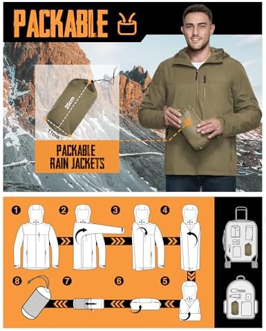 33,000ft Men's Packable Rain Jacket Waterproof Raincoat with Hood - Image 2