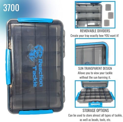 Reaction Tackle Premium Tackle Trays, Water Resistant Fishing Tackle Box Organizers with Triple Clip Closure, Removable Dividers and Clear View Design - 3700 (2-Pack) - Image 4