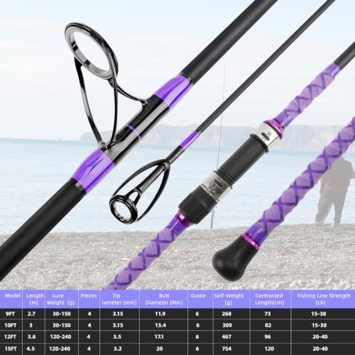 4-Piece Surf Fishing Rod,9-15 FT Saltwater Surf Spinning Fishing Rod - Image 3