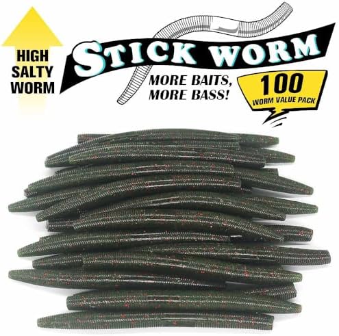 Wacky Worms Soft Plastic for Bass Fishing Lures–100 Pack 4" & 5" Stick Baits Wacky, Texas, Neko & Drop Shot Rigs–Bulk Soft Lure - Image 2