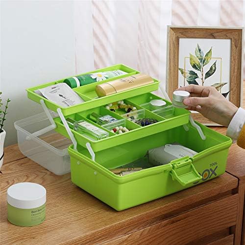 Kinsorcai 12'' Three-Layer Clear Plastic Storage Box/Tool Box, Multipurpose Organizer and Portable Handled Storage Case for Art Craft and Cosmetic (Green) - Image 5