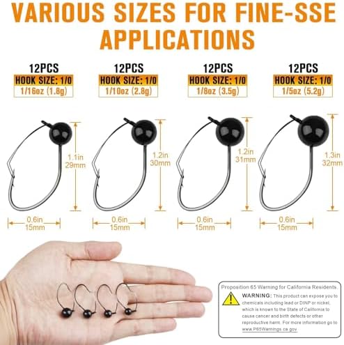 Dovesun 12PCS Weedless Jig Head Wacky Rig Hooks Weedless Fishing Hooks Jig Heads for Bass Fishing Worm Weights Hook 1/16oz 1/10oz 1/8oz 1/5oz - Image 5