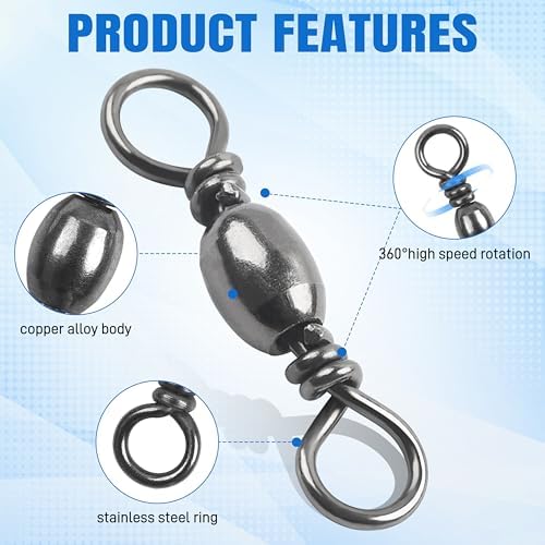 SILANON Barrel Swivels Fishing Tackle,60/120pcs Rolling Ball Fishing Swivels Connector Stainless Brass Solid Rings High Strength Saltwater Fishing Swivels Accessories - Image 2