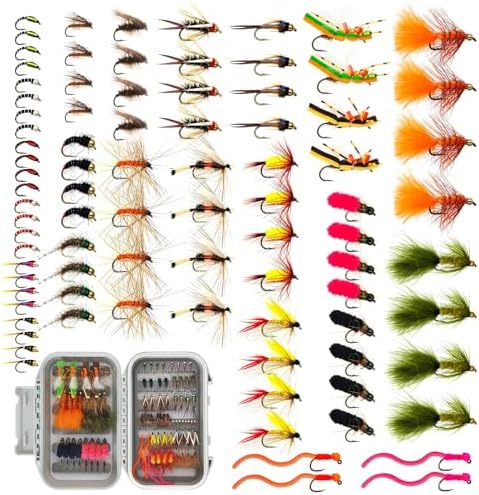 Fly Fishing Flies Kit, Dry Wet Nymph, Sizes 8-18, Trout Bass Panfish by BRAIRIA