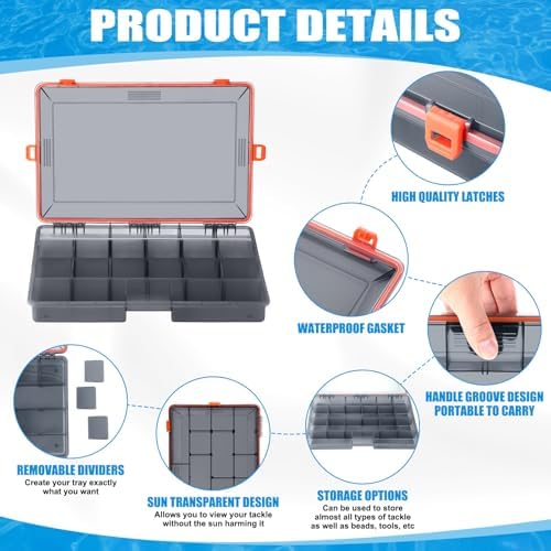 Wonderjune 6 Pack Fishing Tackle Box Waterproof 3700 Tackle Tray, Orange - Image 3