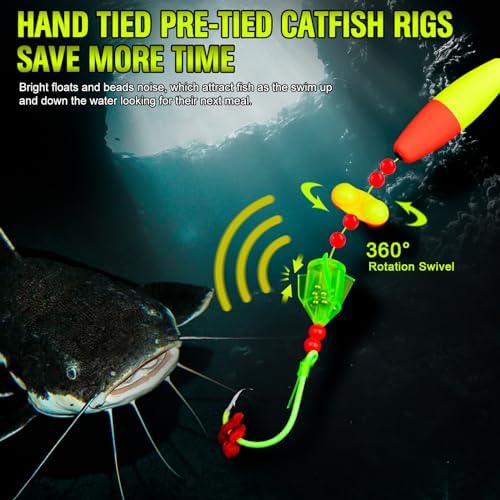 PROBEROS Catfish Fishing Rigs - Bank Fishing Set with 5pcs/Set, 6/0, 8/0, 10/0 Circle Hooks Circle Hooks, High Visibility, Ready to Use Catfish Rigs - Image 2
