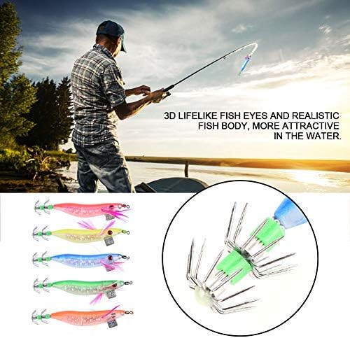 5Pcs Squid Jig, Hard Plastic Sinking Fishing Lure, Sinking Jig Hooks for Cuttlefish Octopus Night Saltwater Fishing - Image 4