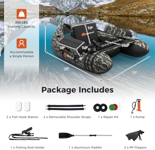 Goplus Inflatable Float Tube, Fishing Belly Boat with Fish Ruler, Pump, Storage Pockets, Adjustable Straps, Fishing Float Tube for Angling, 350LBS Load Capacity - Image 6