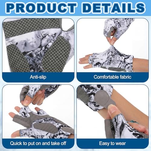4 Pairs Fingerless Gloves Fishing Gloves, UPF 50+ Breathable, Quick-Drying Sun Protection for Men & Women Anti-Slip for Fishing, Cycling - Image 3