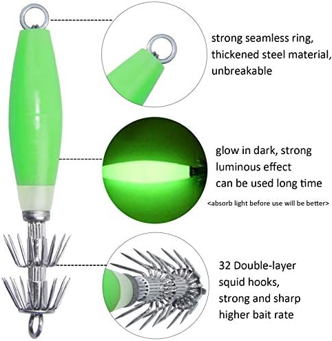 Luminous Squid Jig Hooks Stainless Steel Needles Fluorescent Fishing Cuttlefish Sleeve Squid Jig Baits Night Fishing Saltwater Lures Glow Squid Catcher Hard Baits - Image 2
