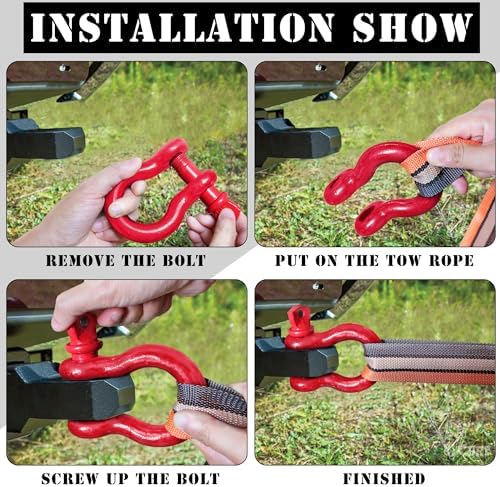 5/8" D Ring Shackle with 3/4" Screw Pin, 3.25T Working Load Limit (WLL) / 19.5T (42,990 lb) Minimum Breaking Strength (MBS) for Tow Strap Winch, Off-Road Vehicle Recovery (Red, 2 Pack) - Image 5