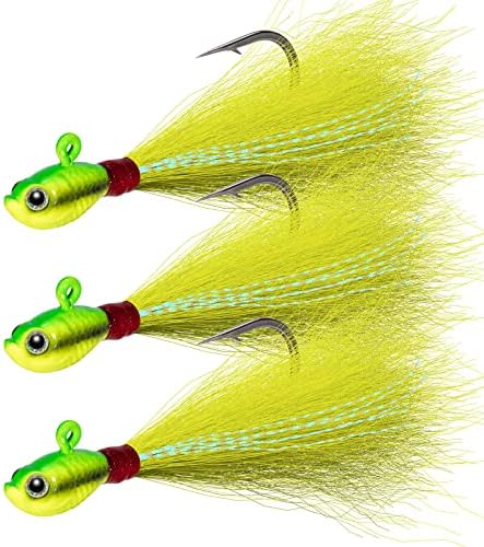 Dr.Fish 3 Pack Bucktail Jig Lure Hair Jig Saltwater Freshwater Lures Surf Fishing Bass Flounder Striper Bluefish Halibut Redfish by DrFish