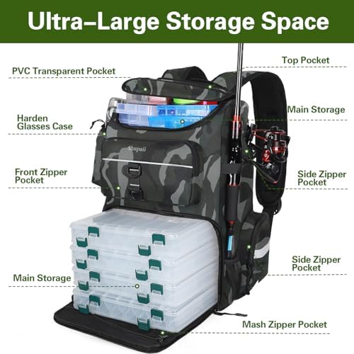 Fishing Backpack with 2 Rod Holders, Large Water Resistant Tackle Storage Bag for Fishing Gear, Fishing Bag Gifts for Men - Image 2