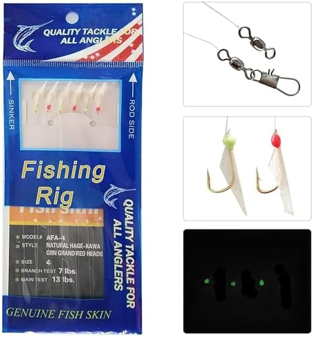 Fishing Bait Rigs Saltwater Surf Fishing Lures Bait Rig with Real Fish Skin Glow Beads Sharp Hooks Swivels Surf Fishing Rigs Sea Bass Cod Herring Hook Rig Size 4 6 8 - Image 5