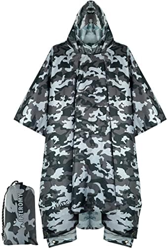 PTEROMY Hooded Rain Poncho for Adults, Reusable Waterproof Raincoat by PTEROMY