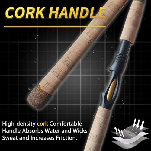 Medium Heavy Spinning Fishing Rod, 7' & 7'6" Carbon Graphite & Fiberglass Composite Rod, EVA Split Grip, Boat Rod for Bass, Trout, Catfish, Walleye, Saltwater & Freshwater Fishing - Image 3
