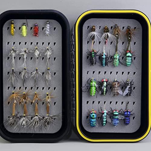 Fly Fishing Flies Kit/Trout/Salmon/bass Flies Streamers Dry/Wet Flies.Nymphs,Fly Poppers (with Waterproof Fly Box) by YAZHIDA