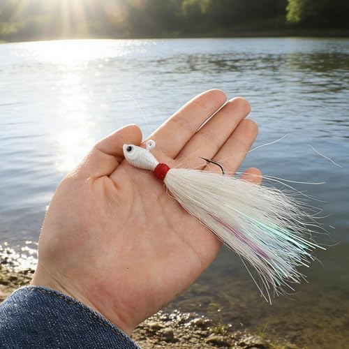 Bucktail Jig Lure 3 Pack, Deer Hair Head Jigs for Saltwater & Freshwater Fishing, Surf Boat Inshore Jigs for Striped Bass, Bluefish, Snook, Flounder, Redfish - Image 4