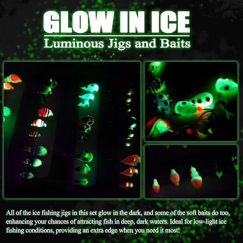 45Pcs Tungsten Ice Fishing Jigs Lures Kit, Micro Glow Tungsten Winter Jig Heads Hooks for Walleye Crappie Panfish Trout, Ice Fishing Gear Equipment Tackle Accessories - Image 4