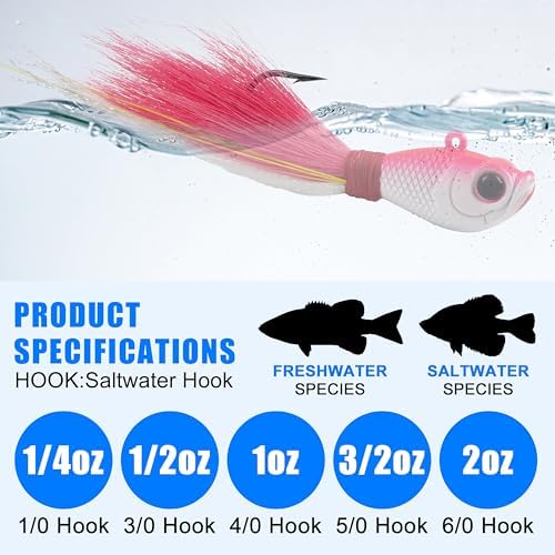 Bucktail Jigs Saltwater Fishing Lures Surf Bucktail Hair Fishing Jigs Swimbait Jig Heads for Freshwater Saltwater Bass Flounder Striper Bluefish Halibut Redfish - Image 5