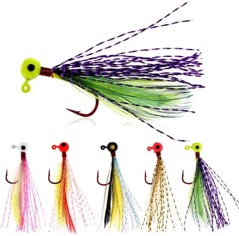 Fishing Jigs Kit Bucktail Jigs Hair Swimbait Heads Marabou Feather by Ghanneey