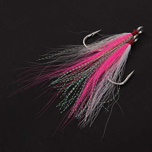 Bucktail Teasers Fishing Hooks Saltwater Flounder Rig Bucktail Mylar Teasers Inserted Stainless Steel Fishing Teaser Hooks for Striped Bass Trout Catfish Cod Flounder Hi/Lo Rig Jigs Spoons Lures - Image 6