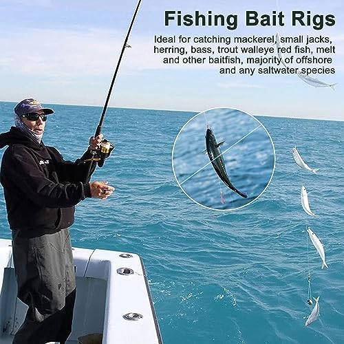 Fishing Bait Rigs Saltwater Set, 6 Packs Squid Bait Lure Rigs Surf Fishing Rigs with Glow Soft Squid Skirt Hook Swivel Snap for Freshwater Saltwater - Image 6