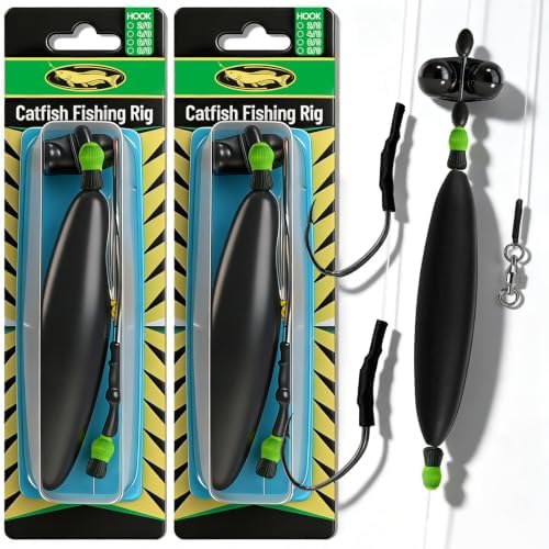 2 Pack Catfish Rigs, Black Floating Carp Fishing Rigs with Double Hooks, Inline Rattle Float Setup for Heavy-Duty Fishing, 0.70oz 1.06oz 1.41oz by Unknown