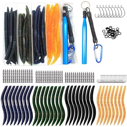 Ned Rig Kit Soft Plastic Worms Shroom Jig Heads Finesse Bass Fishing Lures by Lilureena