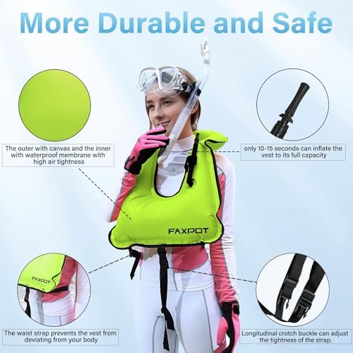 Snorkel Vest, Adults Portable Kayaking Buoyancy Inflatable Swim Vest Jackets, Diving Surfing Adjustable Snorkeling Vest Swimming Jacket for Outdoor Water Sports Fun Safety - Image 5
