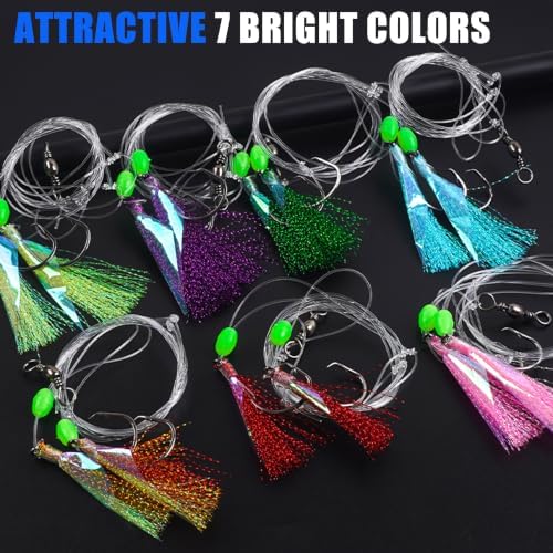 Fishing Bait Rigs Saltwater Set, Flounder Fluke Hi-Lo Rig with Flash Teaser 2 Hook Bottom Fishing Rigs Mackerel Rigs for Halibut Sea Bass Cod Rockfish Surf Pier Ocean Fishing - Image 6