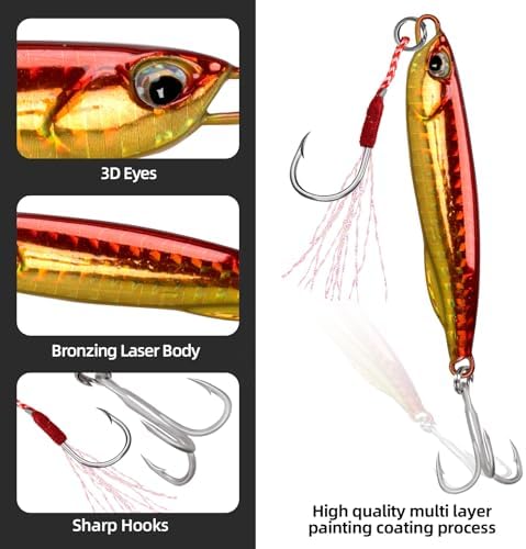 Tripquips Micro Shore Jigging Lure Saltwater Fishing Spoon Lures with Ultra-Sharp Hooks, Saltwater Jigs Fishing Lure for Tuna Salmon Grouper, Sea Fishing Jigging Lure, Trolling Spoon for Bass Fishing - Image 4