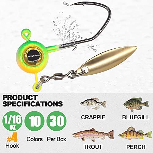 Crappie Jig Heads Kit With Underspin Spinner Blade, Lures and Jigs for Fishing - 30 & 50 Pack, 1/8, 1/16, 1/32 oz - Image 2