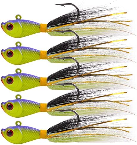 Bucktail Jigs Saltwater Hair Jig Lures, 5pcs Bucktail Jigs Fishing Lures Surf Fishing Jig Head Swimbait Jig Hook for Bass Flounder Striper 1/4oz 1/2oz 1oz 1.5oz by FUSIGO
