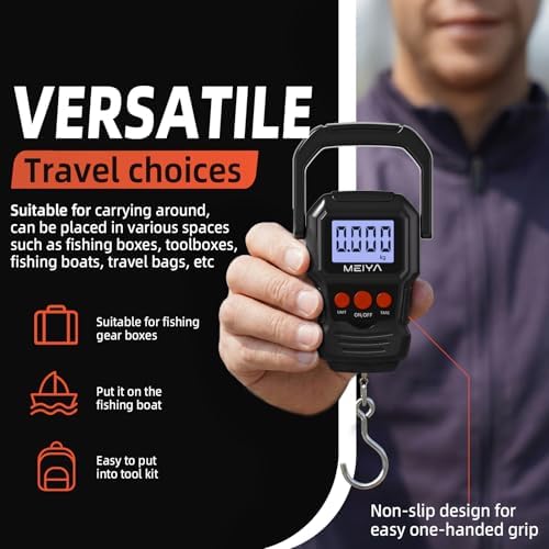 MEIYA Digital Fish Scale with Backlit LCD Display Up to 110lb/50kg for Anglers, Accurate Luggage Scale for Travel, Outdoor, Home Use, Includes 2 AAA Batteries and Hook, Essential Fishing Gear - Image 5